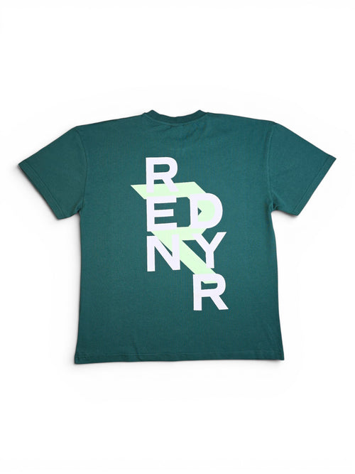 Rendyr Bold Tee back view in green on white background with large RENDYR bold logo to rear