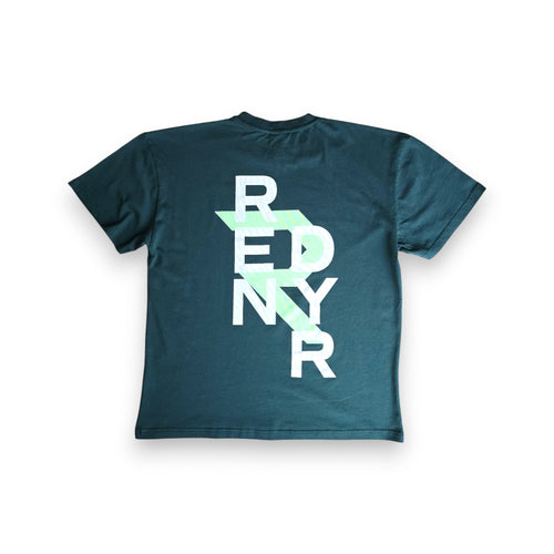 Rendyr Bold Tee back view in green on white background with large RENDYR bold logo to rear